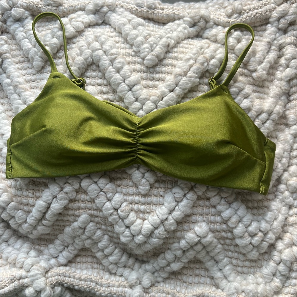 H&M Olive Green Ruched Bikini Top